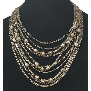 Mid 1900’s Vintage Signed Kramer Gold Tone Multi Stranded Bow Chain 18”Necklace